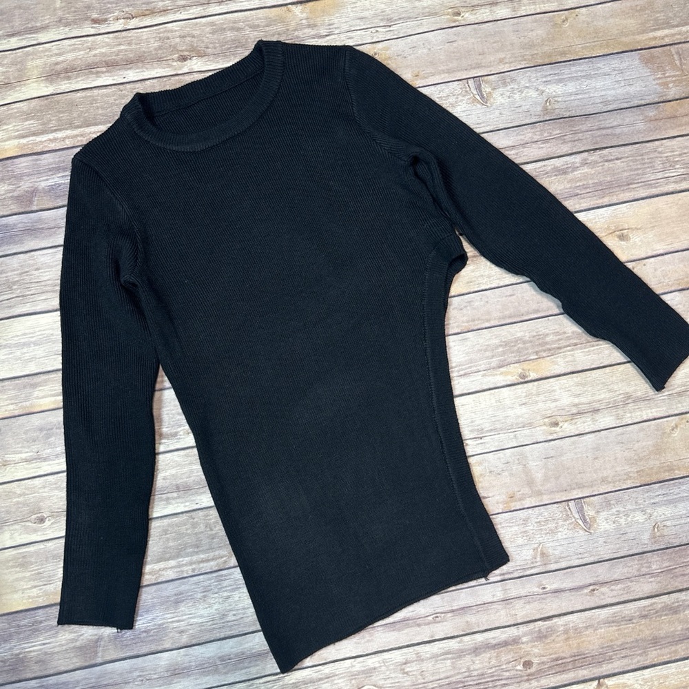 ASTR Hi Slit Crew Neck Ribbed Sweater black Size S